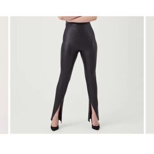 Spanx Leather-Like Front Slit Pant Luxe Black Size 2X